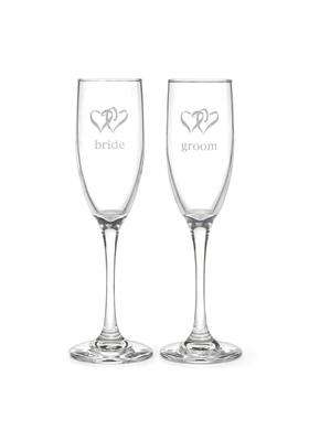 Hortense B Hewitt Multicolor Wedding Accessories Linked Heart Bride and Groom Champagne Toasting Set of 2