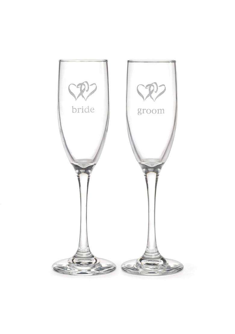 Hortense B Hewitt Multicolor Wedding Accessories Linked Heart Bride and Groom Champagne Toasting Set of 2 - Indya