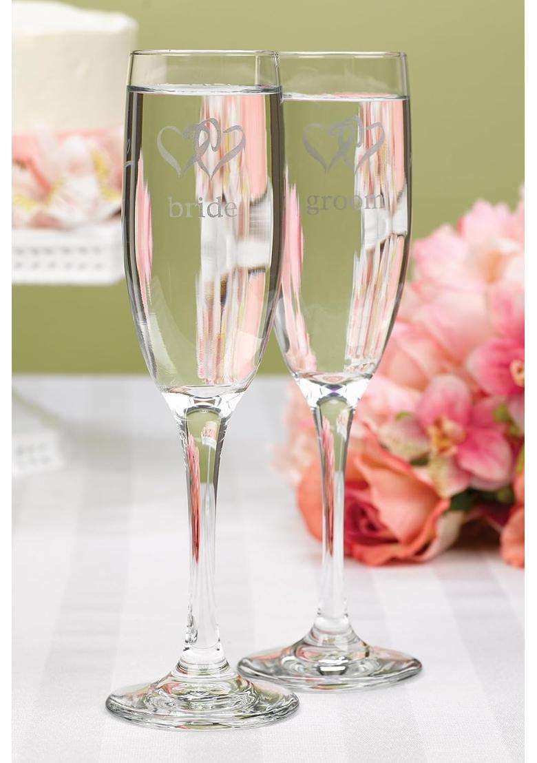 Hortense B Hewitt Multicolor Wedding Accessories Linked Heart Bride and Groom Champagne Toasting Set of 2 - Indya