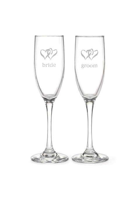 Hortense B Hewitt Multicolor Wedding Accessories Linked Heart Bride and Groom Champagne Toasting Set of 2
