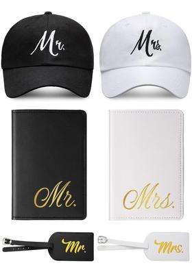 Jeyiour 6 Pieces Mr and Mrs Gifts Set for Couple Including Bride Baseball Caps and Groom Mr and Mrs Luggage