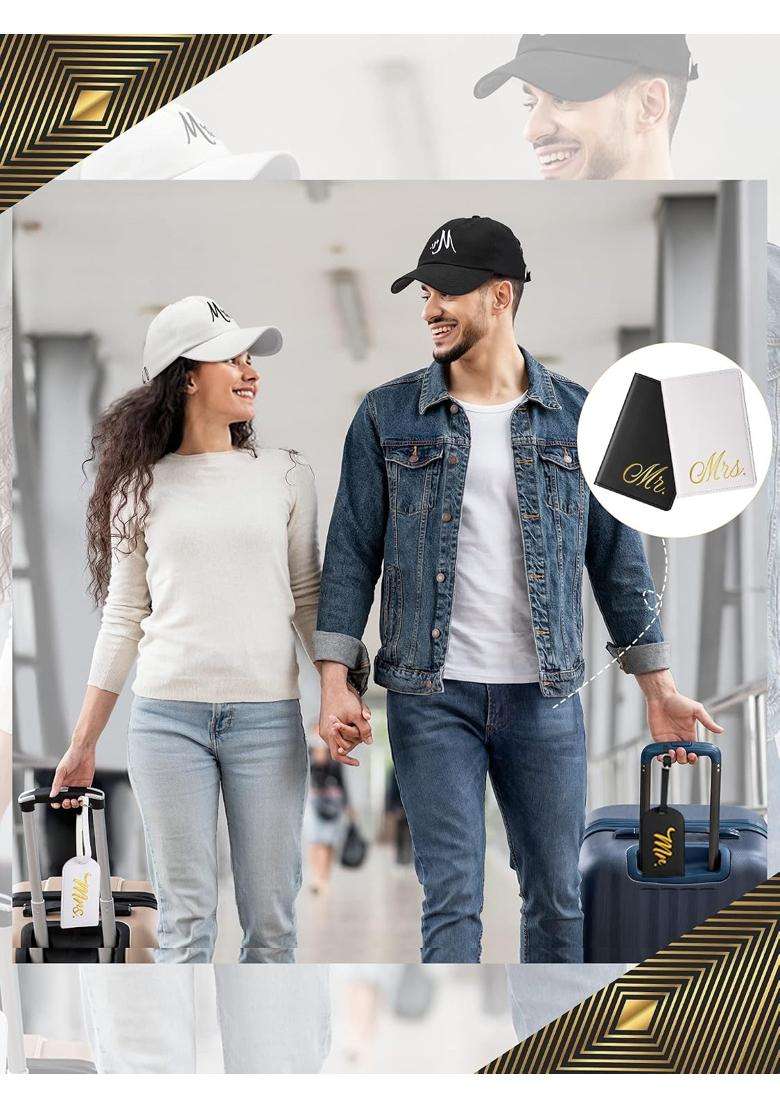 Jeyiour 6 Pieces Mr and Mrs Gifts Set for Couple Including Bride Baseball Caps and Groom Mr and Mrs Luggage - Indya