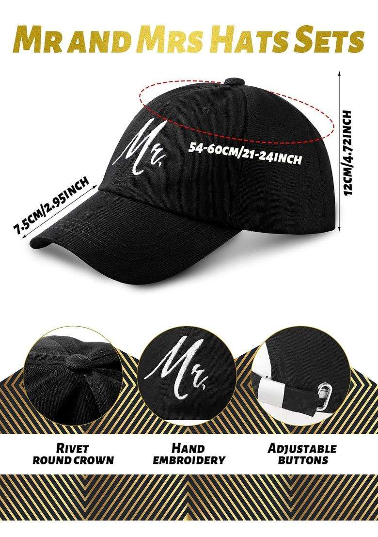 Jeyiour 6 Pieces Mr and Mrs Gifts Set for Couple Including Bride Baseball Caps and Groom Mr and Mrs Luggage - Indya