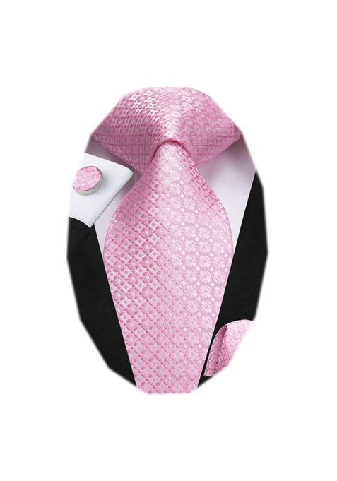 Dubulle Wedding Pink Plaid Ties for Men with Pocket Square Set Groom Neckties and Woven Hankerchief