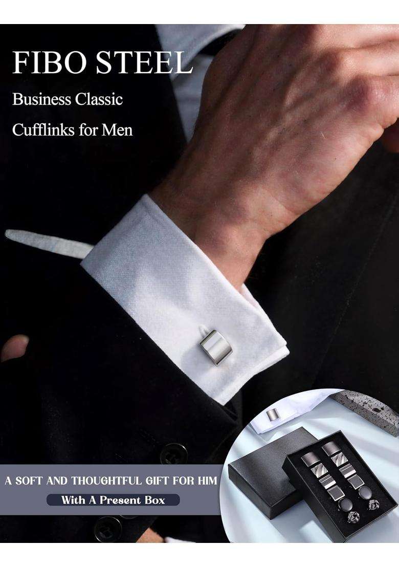 FIBO Steel 4 8 Pairs Wedding Business Classic Cufflinks for Men Unique Cufflink Set Mens - Indya