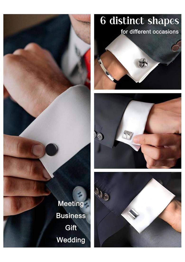 FIBO Steel 4 8 Pairs Wedding Business Classic Cufflinks for Men Unique Cufflink Set Mens - Indya