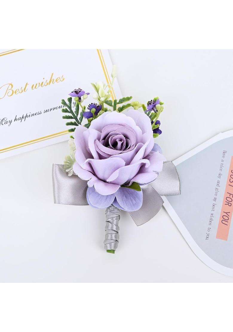 Mafeloe Artificial Rose Corsage Boutonniere Set for Groom Bride Groomsmen Bridesmaids - Indya