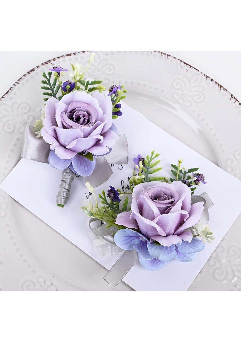 Mafeloe Artificial Rose Corsage Boutonniere Set for Groom Bride Groomsmen Bridesmaids - Indya