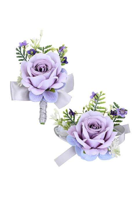 Mafeloe Artificial Rose Corsage Boutonniere Set for Groom Bride Groomsmen Bridesmaids