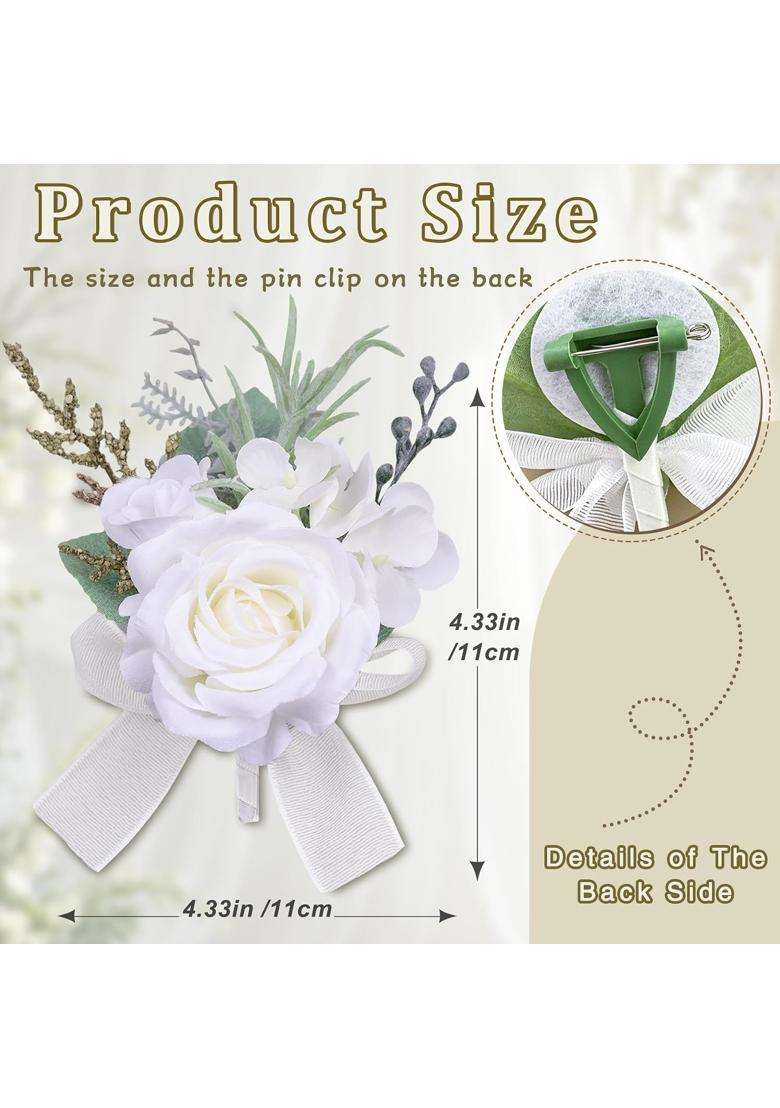 Meldel Boutonniere for Men Wedding Elegant Artificial White Rose Boutonniere for Wedding Prom Set of 6 - Indya