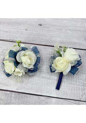 Ansuma Ivory Rose Flower Wrist Corsage Boutonniere Set Bridesmaid Wrist Corsage Bracelet and Groom and Best