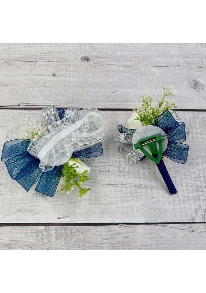Ansuma Ivory Rose Flower Wrist Corsage Boutonniere Set Bridesmaid Wrist Corsage Bracelet and Groom and Best - Indya