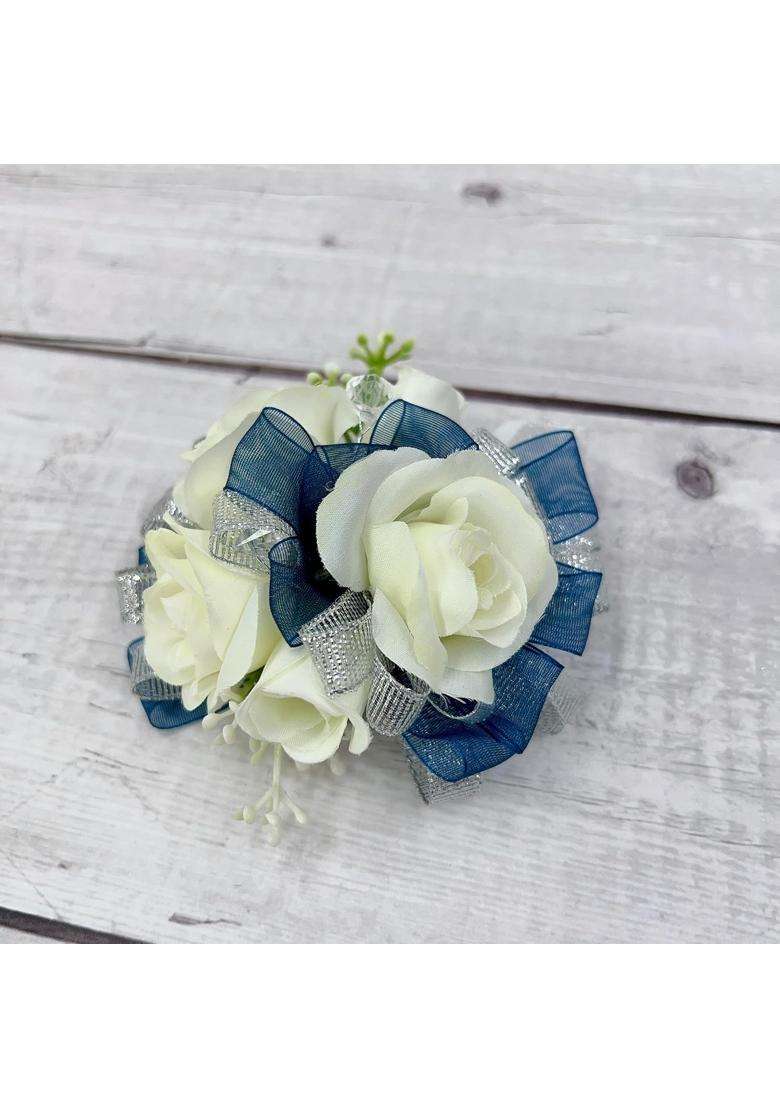 Ansuma Ivory Rose Flower Wrist Corsage Boutonniere Set Bridesmaid Wrist Corsage Bracelet and Groom and Best - Indya
