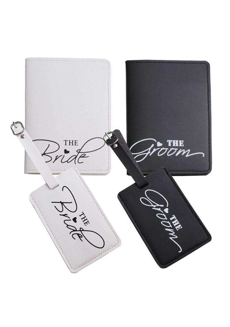 Snogisa Mr and Mrs Passport Covers and Luggage Tags Gift Set Couple Passport Holder for Honeymoon White - Indya