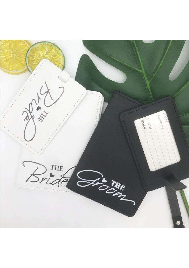 Snogisa Mr and Mrs Passport Covers and Luggage Tags Gift Set Couple Passport Holder for Honeymoon White - Indya