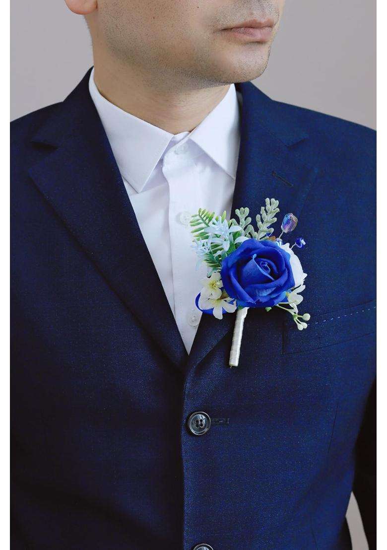 Beciem Royal Blue Corsage and Boutonniere Set for Bride Groom Bridesmaids Groomsmen Wedding Homecoming Flowers - Indya