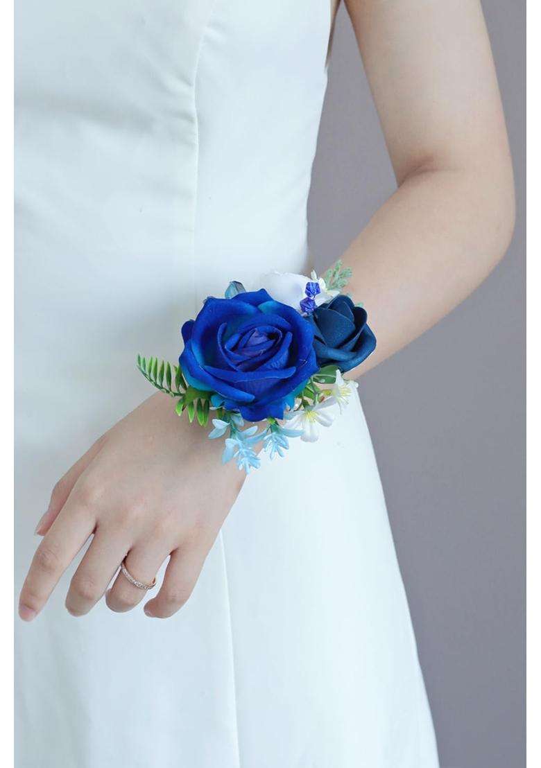 Beciem Royal Blue Corsage and Boutonniere Set for Bride Groom Bridesmaids Groomsmen Wedding Homecoming Flowers - Indya