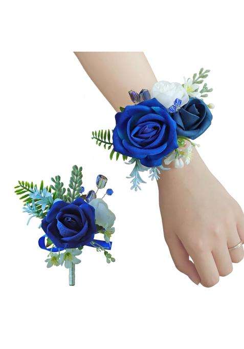 Beciem Royal Blue Corsage and Boutonniere Set for Bride Groom Bridesmaids Groomsmen Wedding Homecoming Flowers