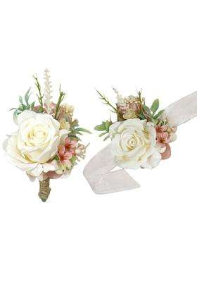 Mafeloe Artificial Wrist Corsage Set Grooms Groomsmen Bridal Bridesmaids Boutonniere Wrist Flowers Suit