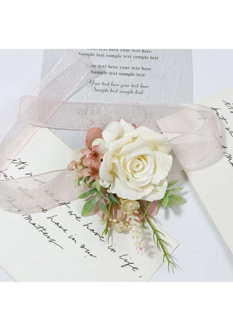 Mafeloe Artificial Wrist Corsage Set Grooms Groomsmen Bridal Bridesmaids Boutonniere Wrist Flowers Suit - Indya