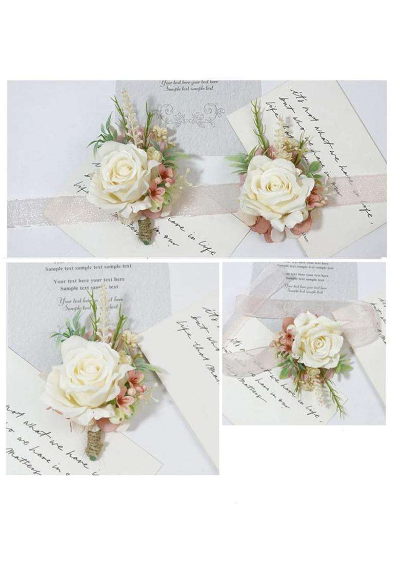 Mafeloe Artificial Wrist Corsage Set Grooms Groomsmen Bridal Bridesmaids Boutonniere Wrist Flowers Suit - Indya