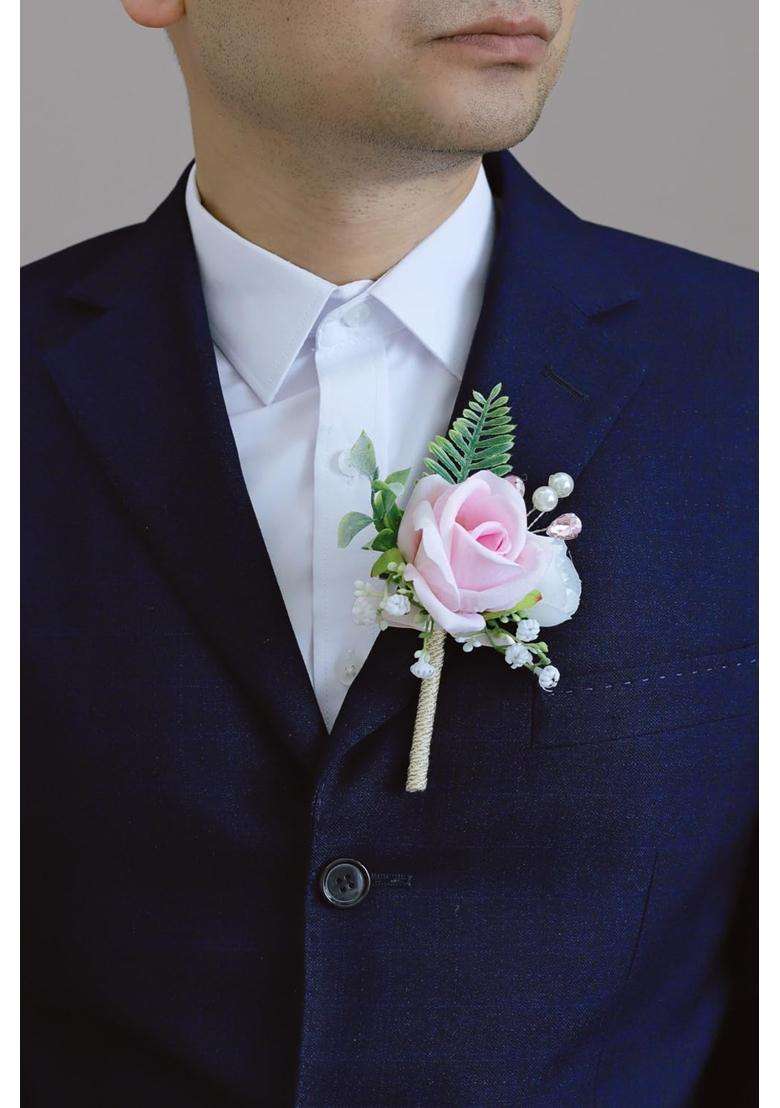 Beciem Pink Corsage and Boutonniere Set for Bride Groom Bridesmaids Groomsmen Wedding Homecoming Flowers Prom - Indya