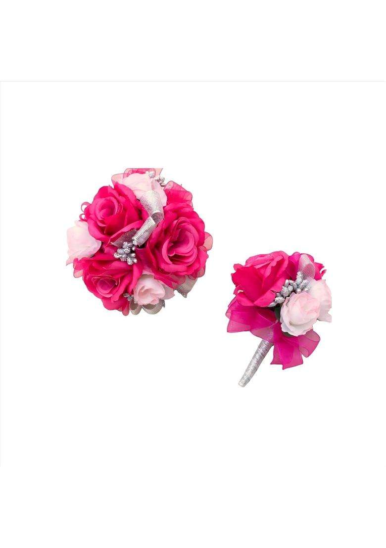 Ansuma Prom Rose Corsage Boutonniere Set Real Touch Flowers for Bride Bridesmaid Man Groom - Indya