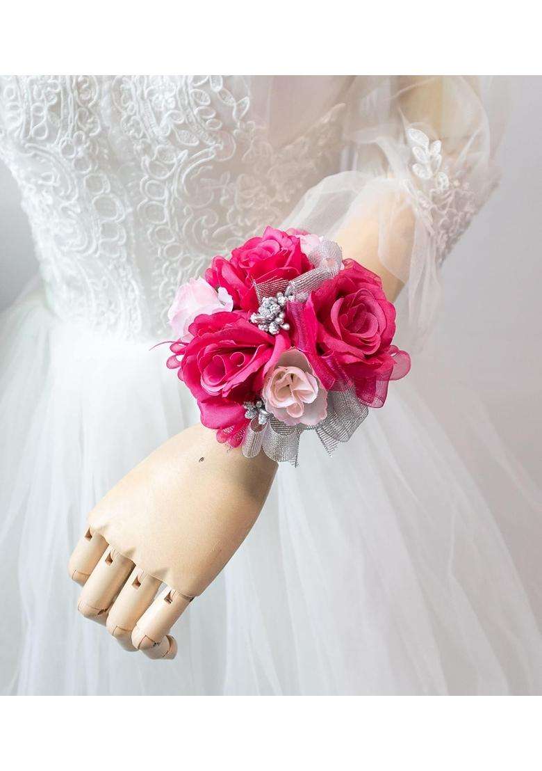 Ansuma Prom Rose Corsage Boutonniere Set Real Touch Flowers for Bride Bridesmaid Man Groom - Indya