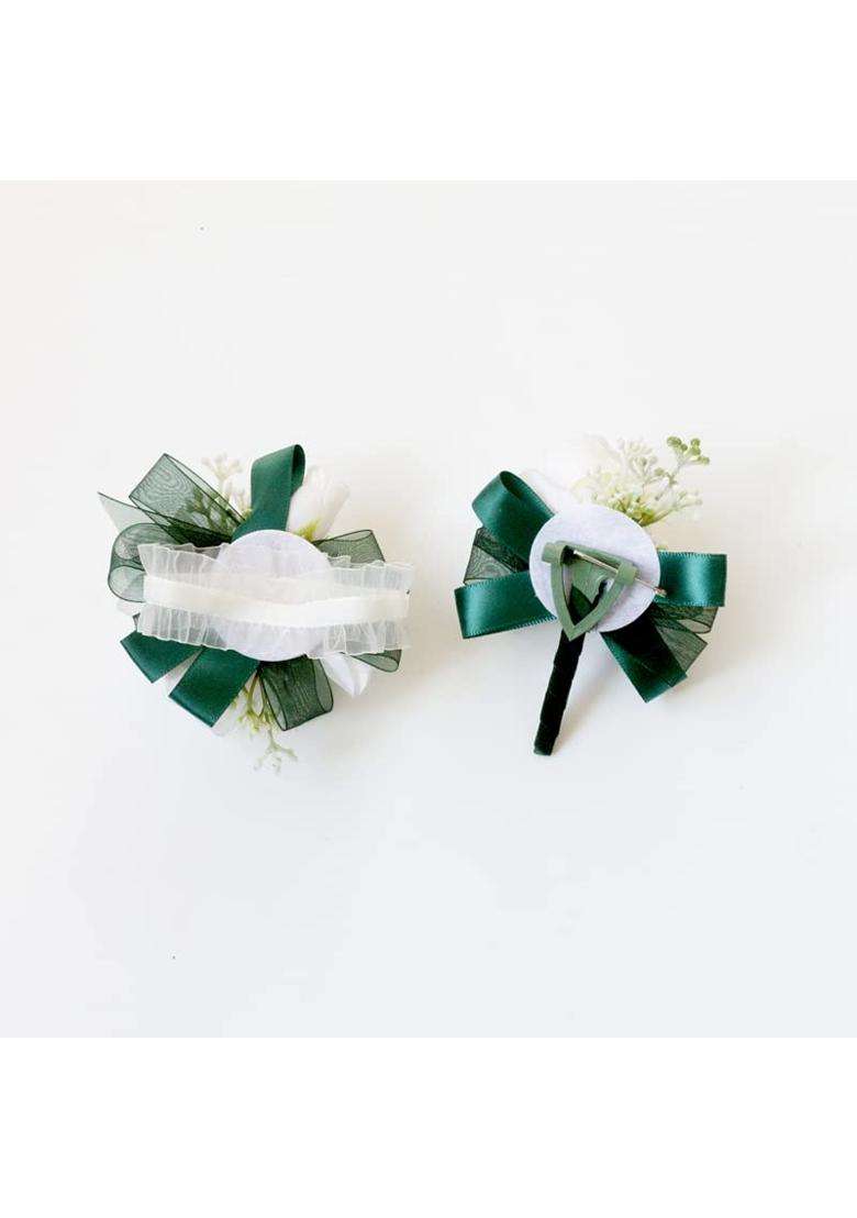Ansuma Creamy White Rose Flower Wrist Corsage Boutonniere Set Bridesmaid Wrist Corsage Bracelet and Groom - Indya