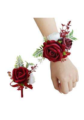 Beciem Red Corsage and Boutonniere Set for Bride Groom Bridesmaids Groomsmen Wedding Homecoming Flowers Prom