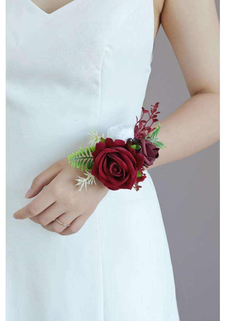 Beciem Red Corsage and Boutonniere Set for Bride Groom Bridesmaids Groomsmen Wedding Homecoming Flowers Prom - Indya