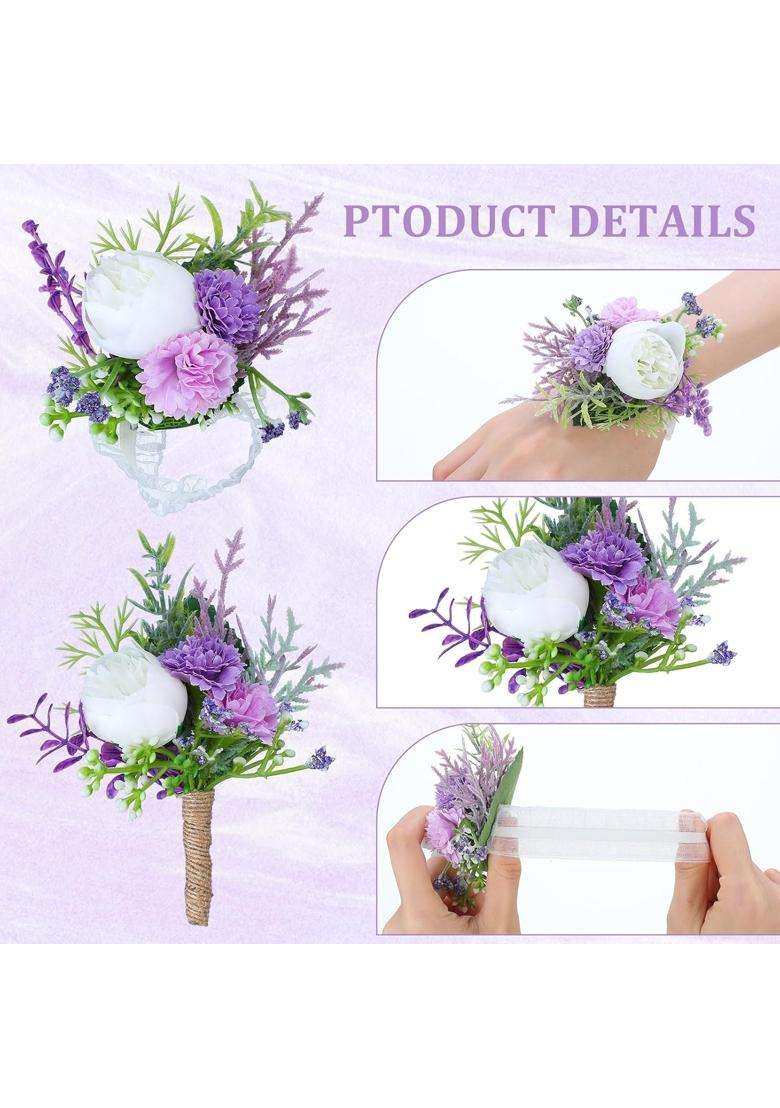 Glitinsel 12 Pieces Wedding Corsage and Boutonniere Set Artificial Rose Wedding Corsage Wristband with Pins - Indya