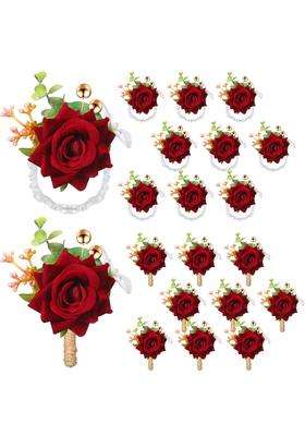 Sherr 40 Pcs Wedding Wrist Corsage and Boutonniere Set Corsage Wristlet Bride Bridesmaids Groom Groomsmen