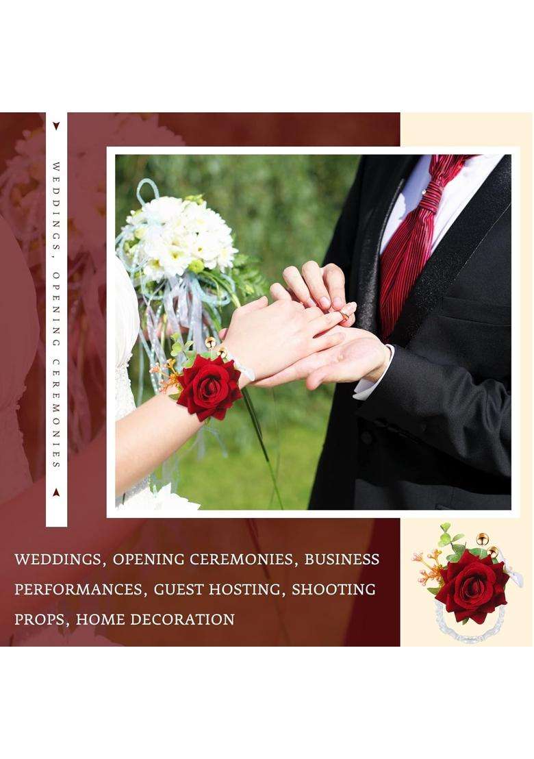 Sherr 40 Pcs Wedding Wrist Corsage and Boutonniere Set Corsage Wristlet Bride Bridesmaids Groom Groomsmen - Indya