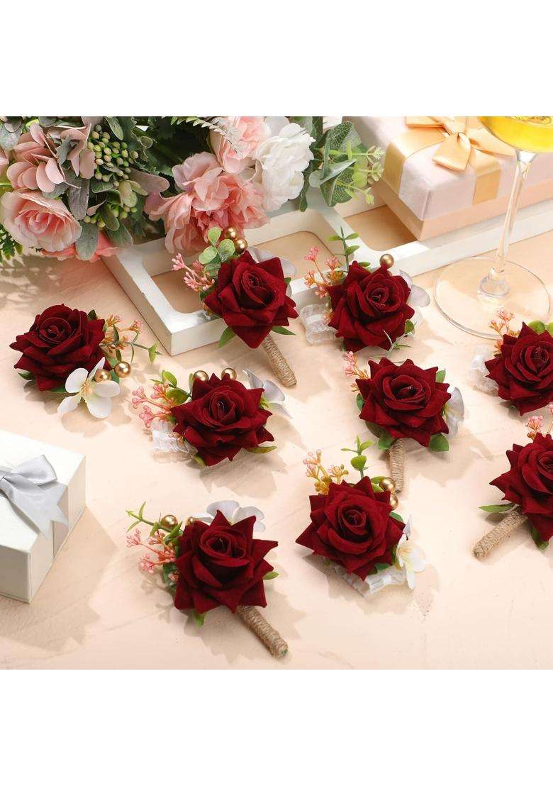 Sherr 40 Pcs Wedding Wrist Corsage and Boutonniere Set Corsage Wristlet Bride Bridesmaids Groom Groomsmen - Indya