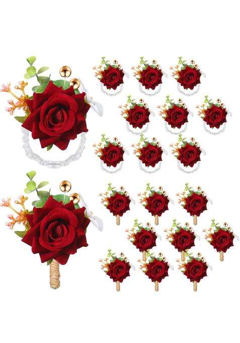 Sherr 40 Pcs Wedding Wrist Corsage and Boutonniere Set Corsage Wristlet Bride Bridesmaids Groom Groomsmen