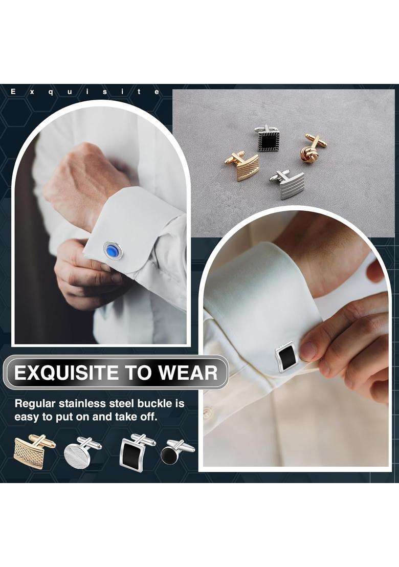 Thiccywoov 18 Pairs Classic Mens Cuff Links with Jewelry Box Set Tuxedo Shirt Cufflinks Set Striped Disc - Indya