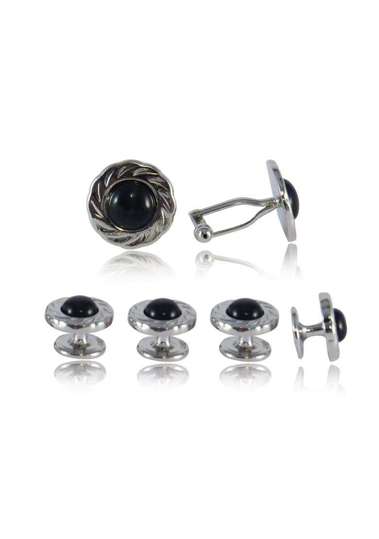 Cuff Daddy Blue Wedding Cufflinks and Studs Tuxedo Formal Set with Travel Presentation Gift Box for Groom - Indya