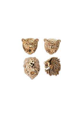 A N Kingpiin Lapel Pin for Men Set of Lion Tiger and Jaguar Golden Brooch Suit Stud