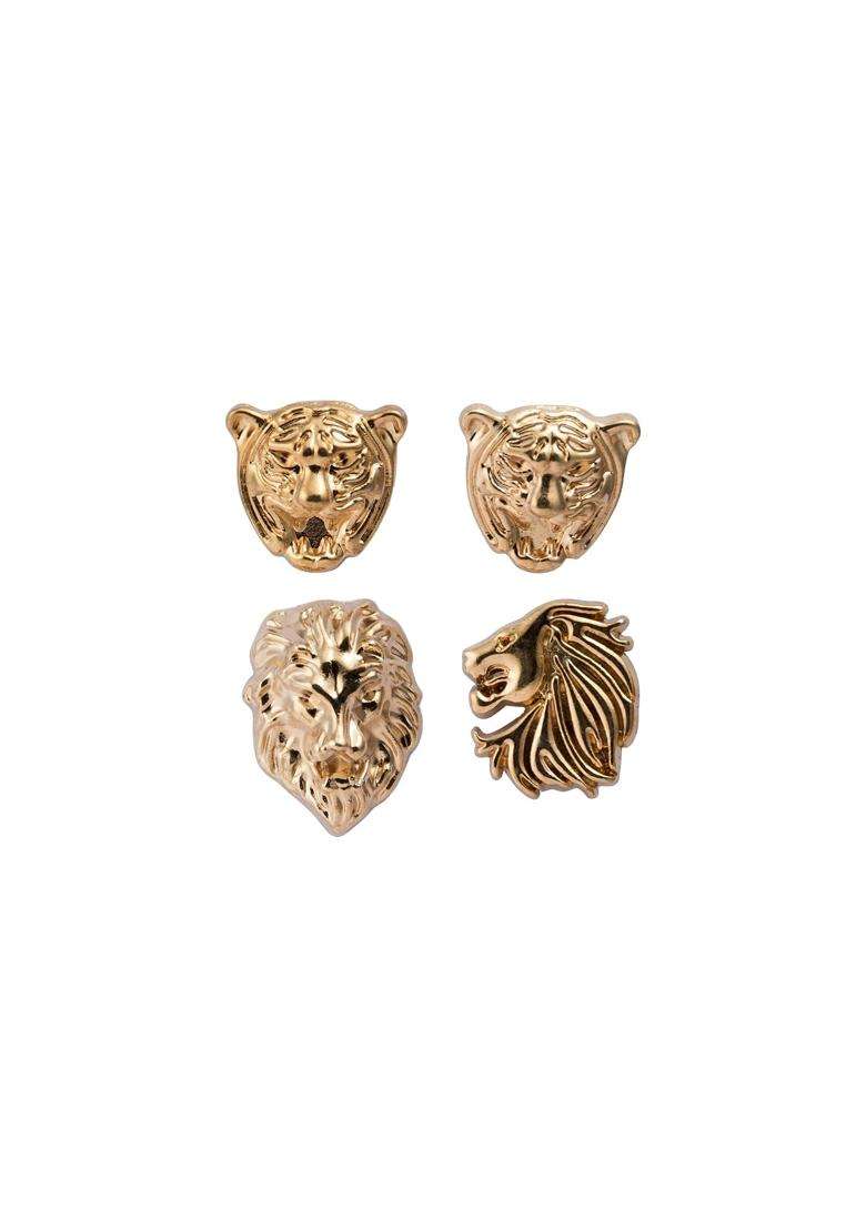 A N Kingpiin Lapel Pin for Men Set of Lion Tiger and Jaguar Golden Brooch Suit Stud - Indya