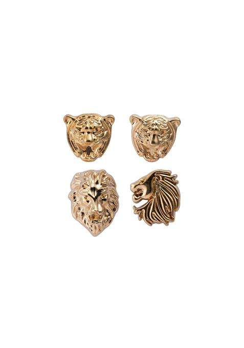 A N Kingpiin Lapel Pin for Men Set of Lion Tiger and Jaguar Golden Brooch Suit Stud