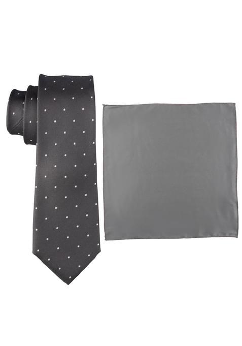 The Tie Hub Grey Silk Necktie and Pocket Square Gift Set for Men Polka Formal Wear
