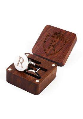 Prophet Clue PC Mens Initial Silver Cufflinks a Z Alphabet Letter Steel Cuff Links with Engraved Walnut Wood