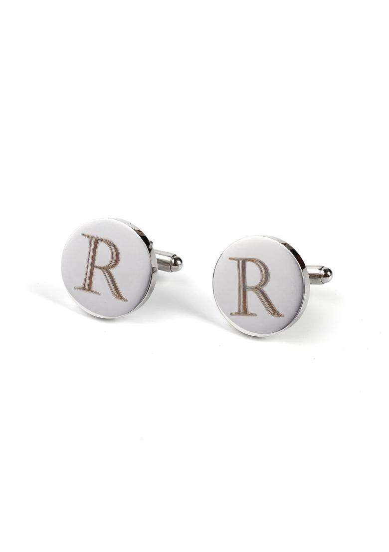 Prophet Clue PC Mens Initial Silver Cufflinks a Z Alphabet Letter Steel Cuff Links with Engraved Walnut Wood - Indya