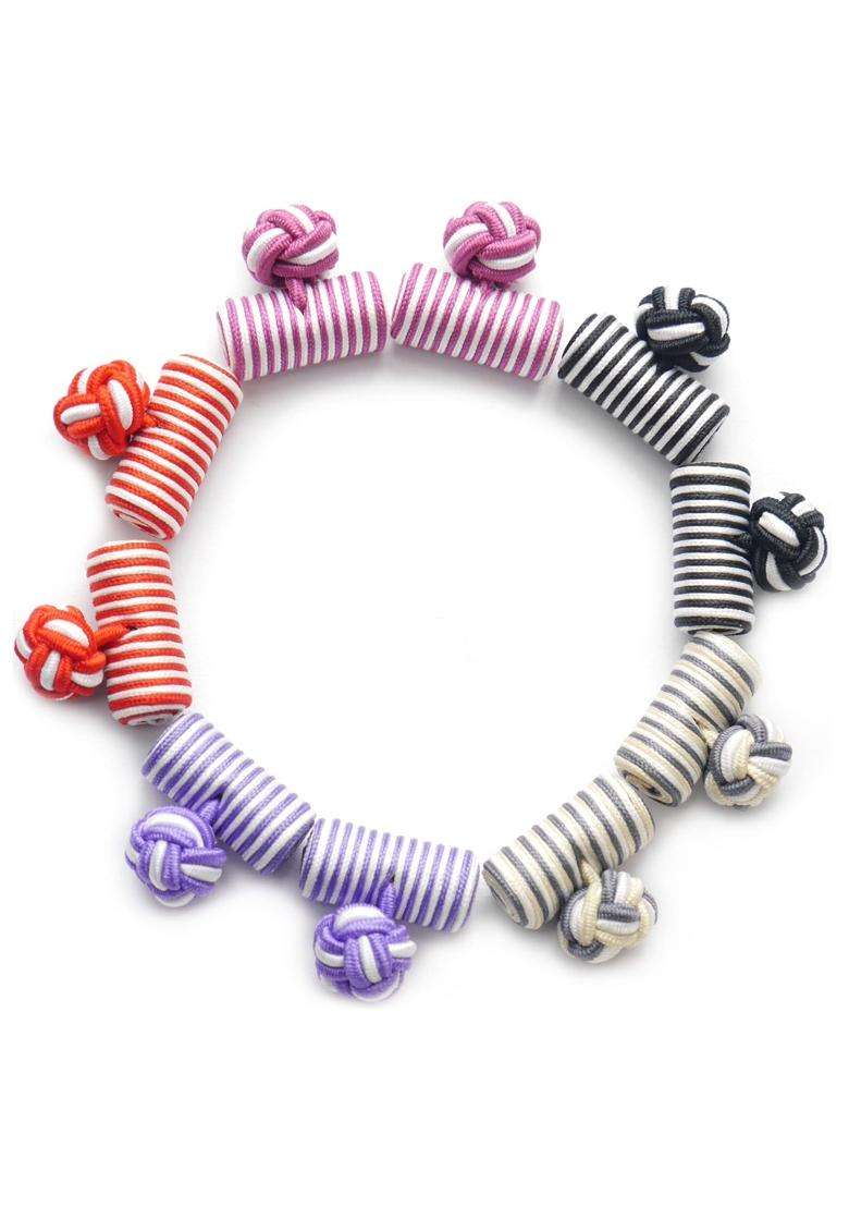 Honey BEAR Silk Knot Fabric Cufflinks 5 Pairs Set for Mens Womens Shirt Gift Cylinder Shape - Indya