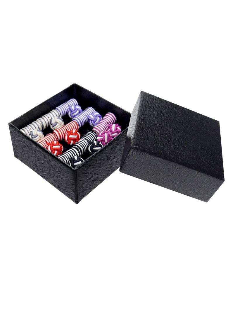 Honey BEAR Silk Knot Fabric Cufflinks 5 Pairs Set for Mens Womens Shirt Gift Cylinder Shape - Indya
