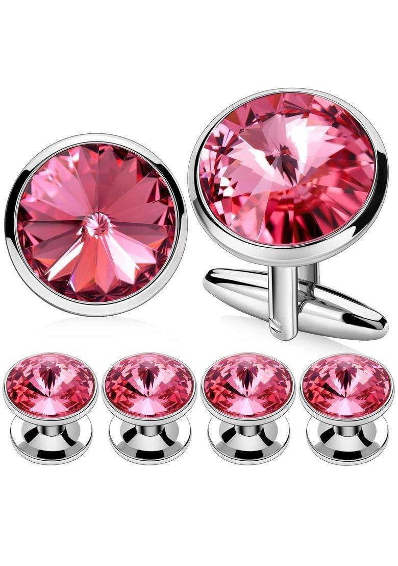 Hawson Crystal Cuff Links and Studs Set for Mens Tuxedo Shrit Accessories - Indya