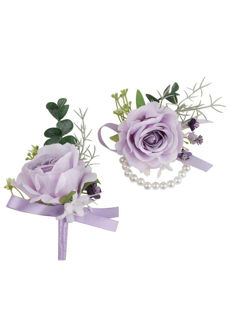 Alizeal 2Pcs of Wrist Corsage and Boutonniere Set Artificial Flowers Accessories Suit Decor for Wedding Prom - Indya