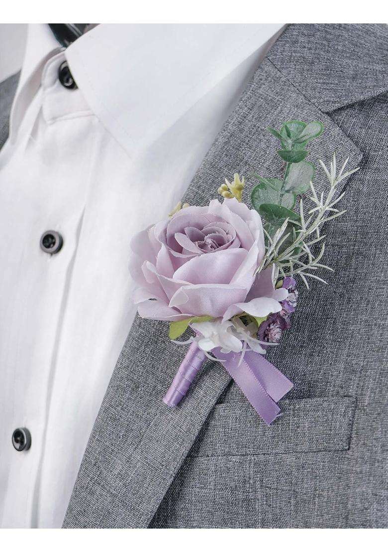 Alizeal 2Pcs of Wrist Corsage and Boutonniere Set Artificial Flowers Accessories Suit Decor for Wedding Prom - Indya