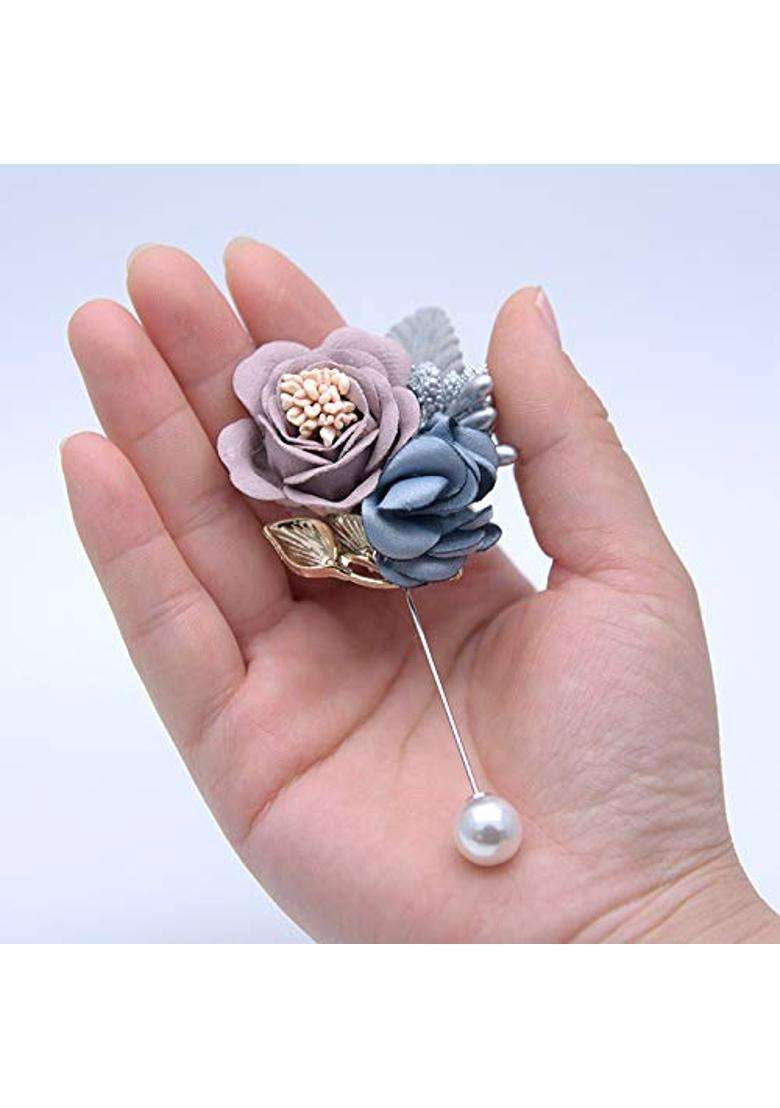 Buueerr Boutonniere Bridegroom Groom Mens Boutonniere Boutineer with Pin Mens Suit Decoration Pack of 2 - Indya